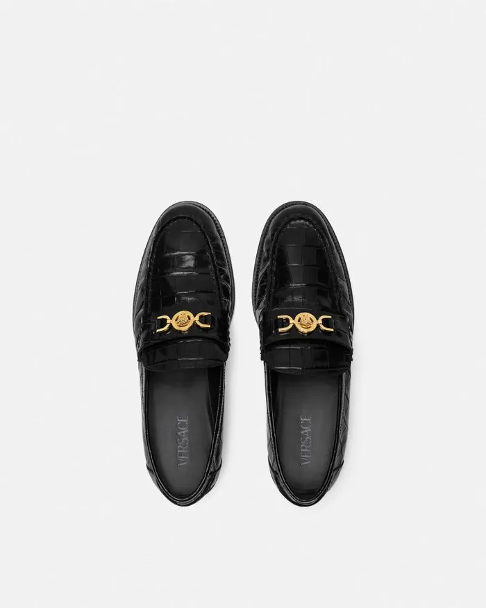 CrocEffect Medusa 03995 Loafers Blackgold Men Versace Loafers and Slippers