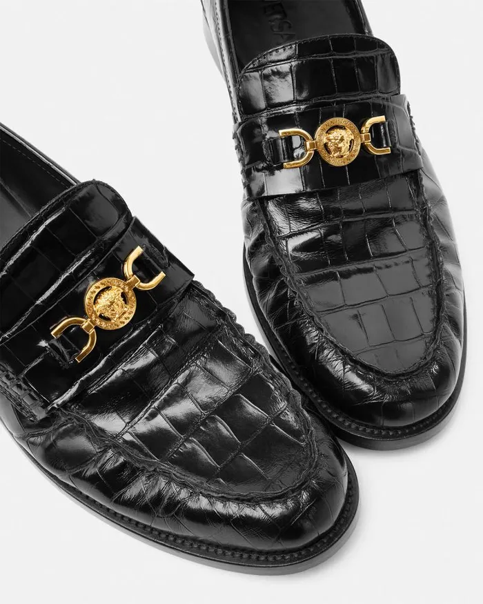 CrocEffect Medusa 03995 Loafers Blackgold Men Versace Loafers and Slippers