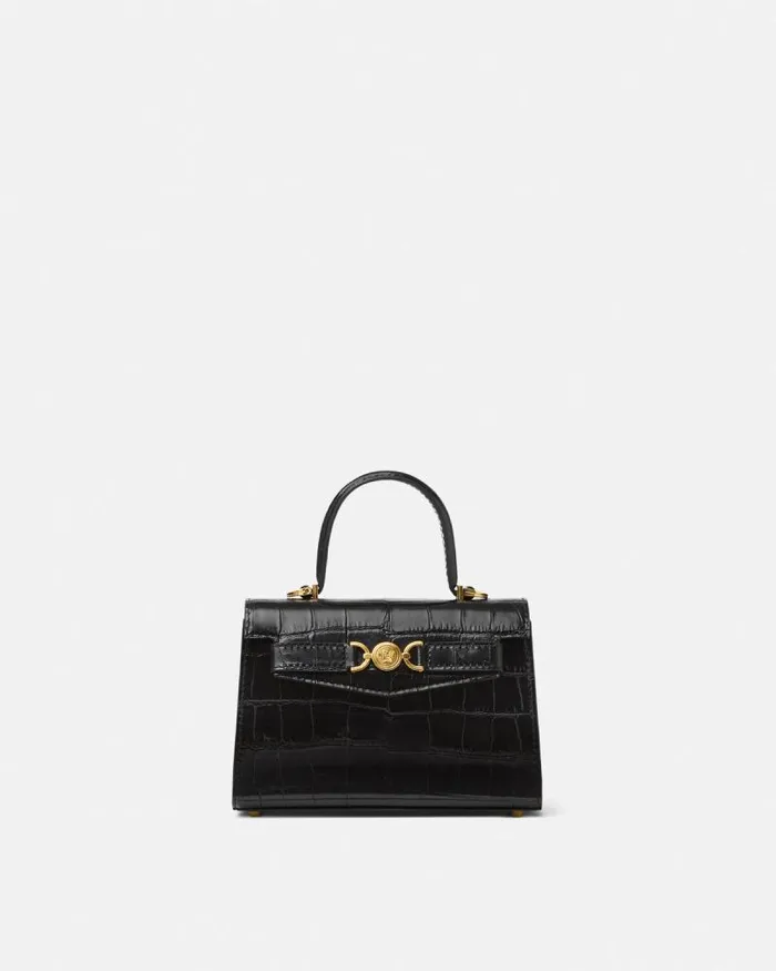 CrocEffect Medusa 03995 Small Handbag Blackgold Women Versace Top Handle