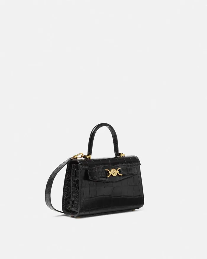 CrocEffect Medusa 03995 Small Handbag Blackgold Women Versace Top Handle