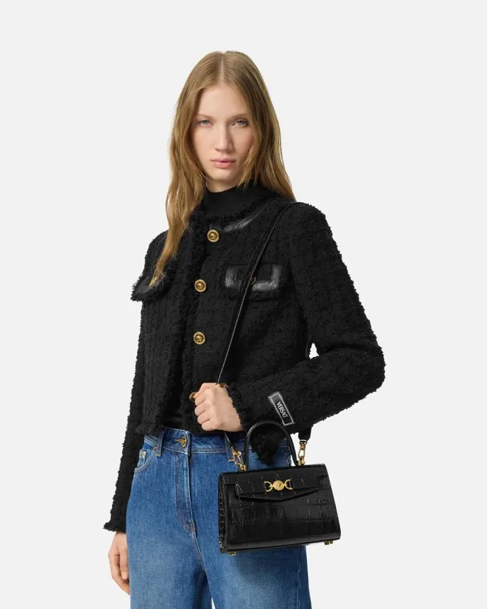 CrocEffect Medusa 03995 Small Handbag Blackgold Women Versace Top Handle