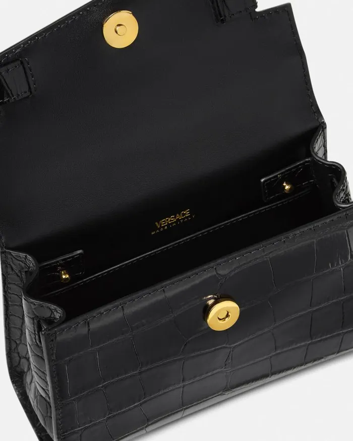 CrocEffect Medusa 03995 Small Handbag Blackgold Women Versace Top Handle
