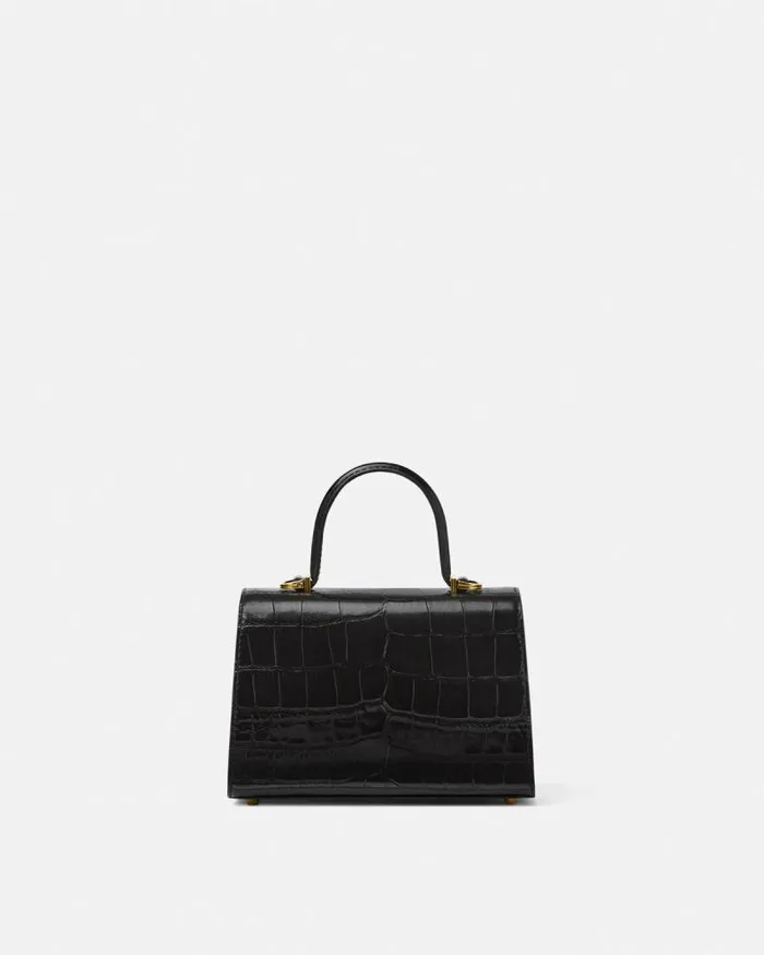 CrocEffect Medusa 03995 Small Handbag Blackgold Women Versace Top Handle