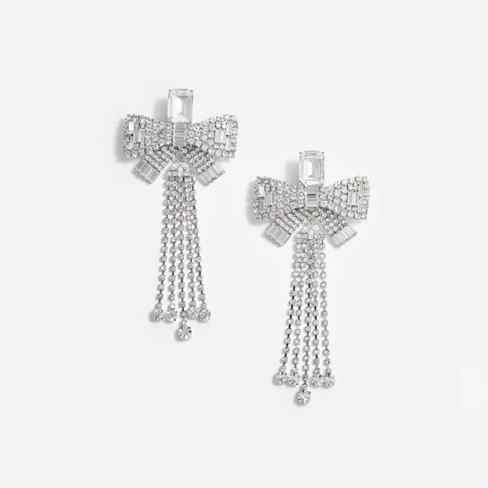 Crystal Bow Droplet Earrings Women Self Portrait Jewellery