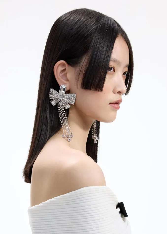 Crystal Bow Droplet Earrings Women Self Portrait Jewellery Crystal Bow Droplet Earrings Women Self Portrait Jewellery