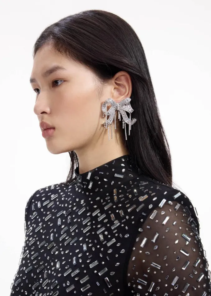 Crystal Embellished Bow Earrings Women Self Portrait Jewellery Crystal Embellished Bow Earrings Women Self Portrait Jewellery