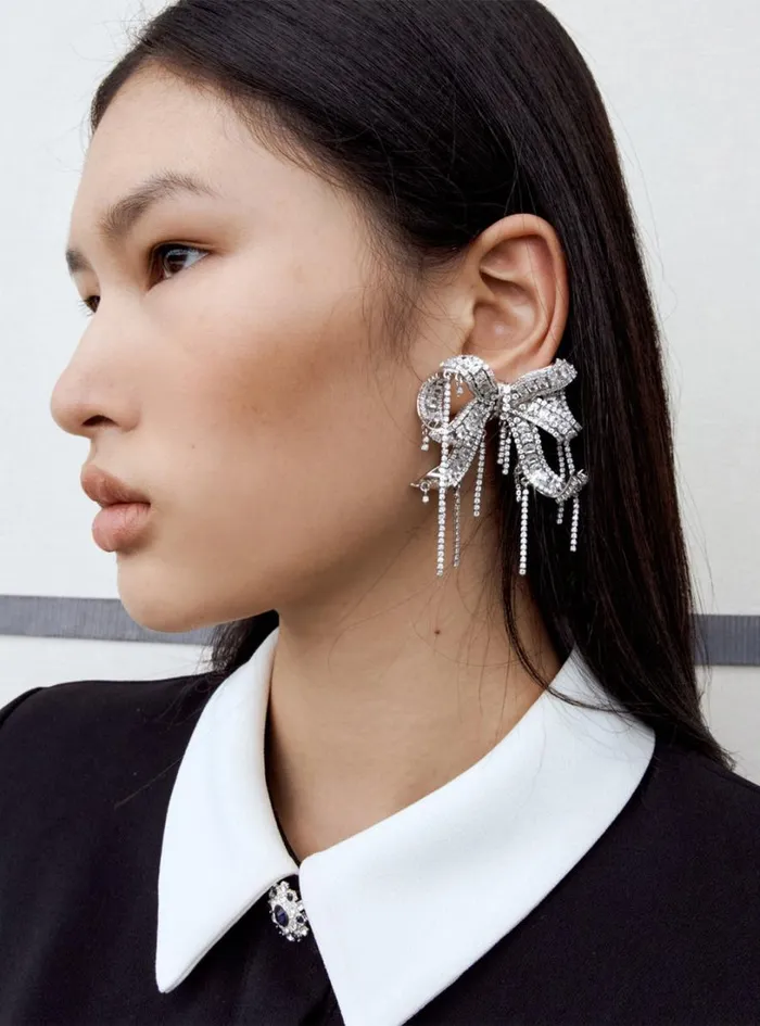 Crystal Embellished Bow Earrings Women Self Portrait Jewellery Crystal Embellished Bow Earrings Women Self Portrait Jewellery