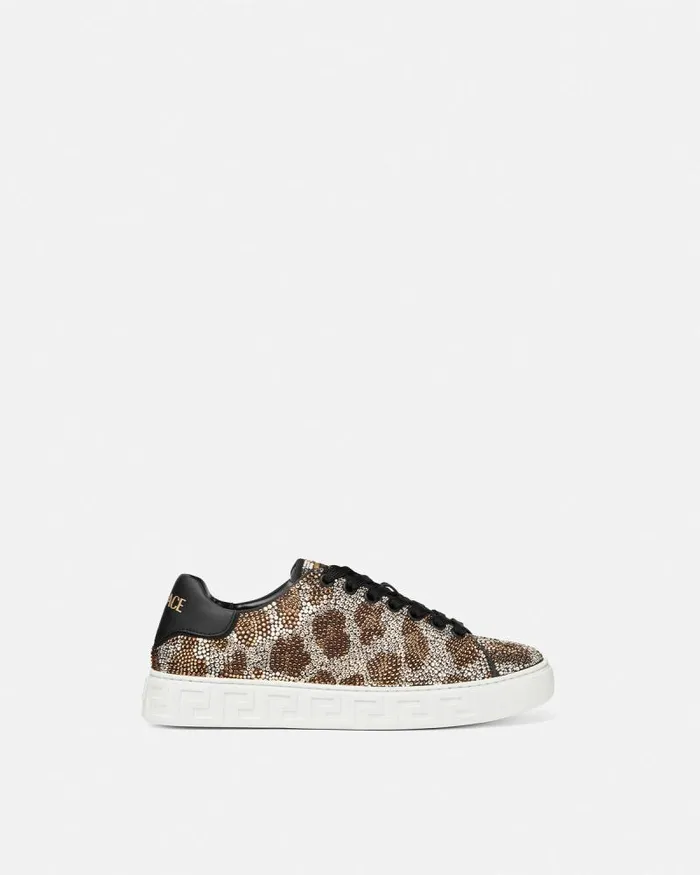 Crystal Leopard Greca Sneakers Animalier Women Versace Sneakers