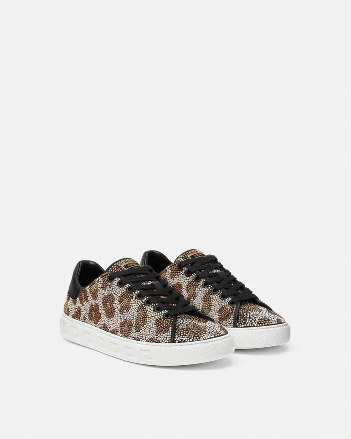 Crystal Leopard Greca Sneakers Animalier Women Versace Sneakers