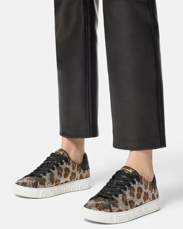 Crystal Leopard Greca Sneakers Animalier Women Versace Sneakers