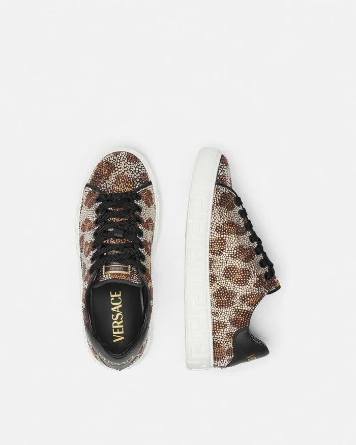 Crystal Leopard Greca Sneakers Animalier Women Versace Sneakers