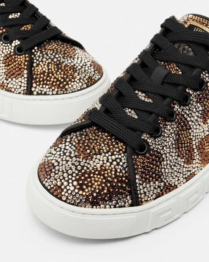 Crystal Leopard Greca Sneakers Animalier Women Versace Sneakers