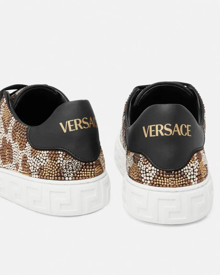 Crystal Leopard Greca Sneakers Animalier Women Versace Sneakers