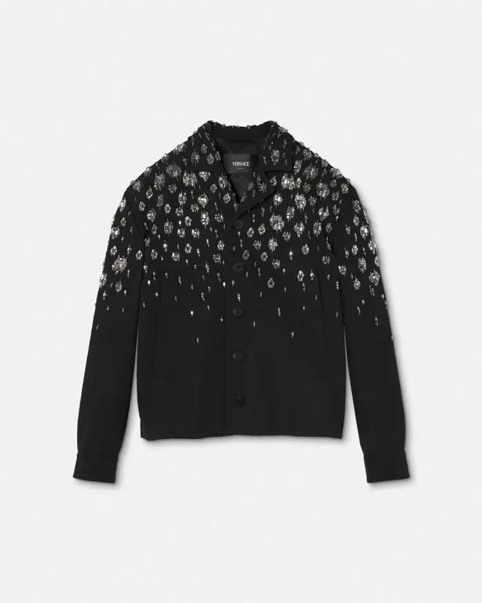Crystal Light Wool Blouson Jacket Black Men Versace Jackets and Coats