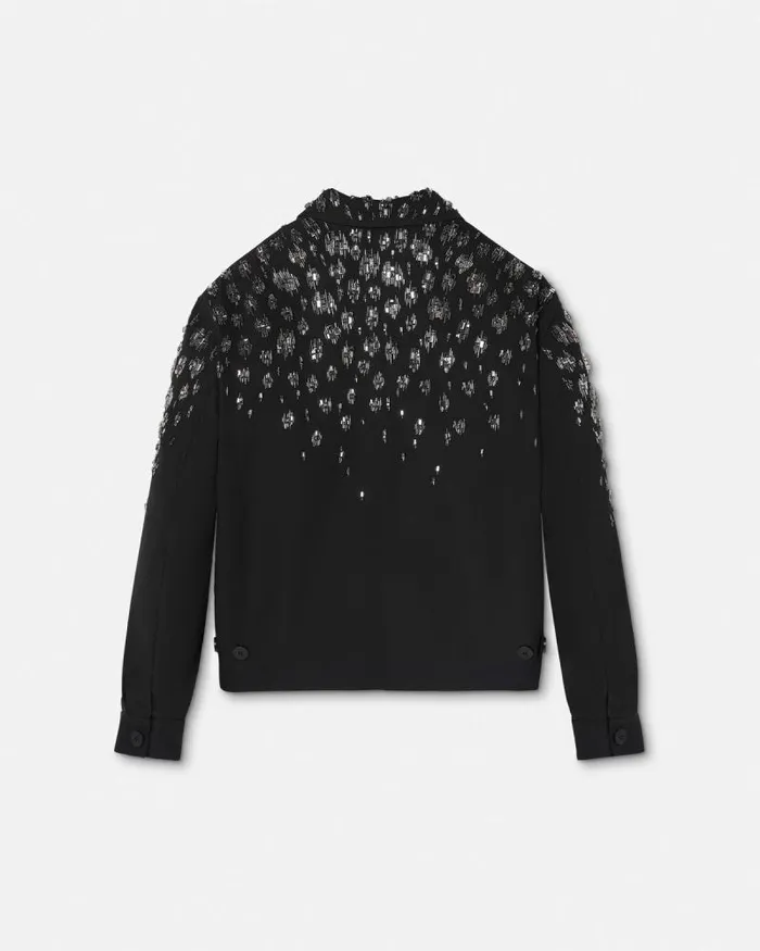 Crystal Light Wool Blouson Jacket Black Men Versace Jackets and Coats