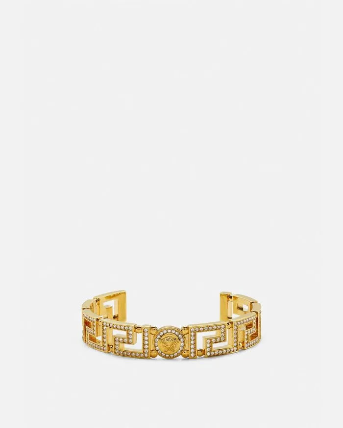 Crystal Medusa Greca Cuff Bracelet Gold WomenMen Versace Bracelets
