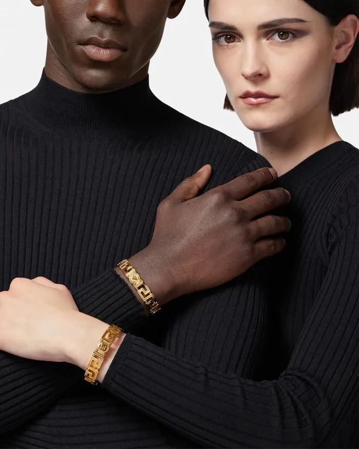 Crystal Medusa Greca Cuff Bracelet Gold WomenMen Versace Bracelets