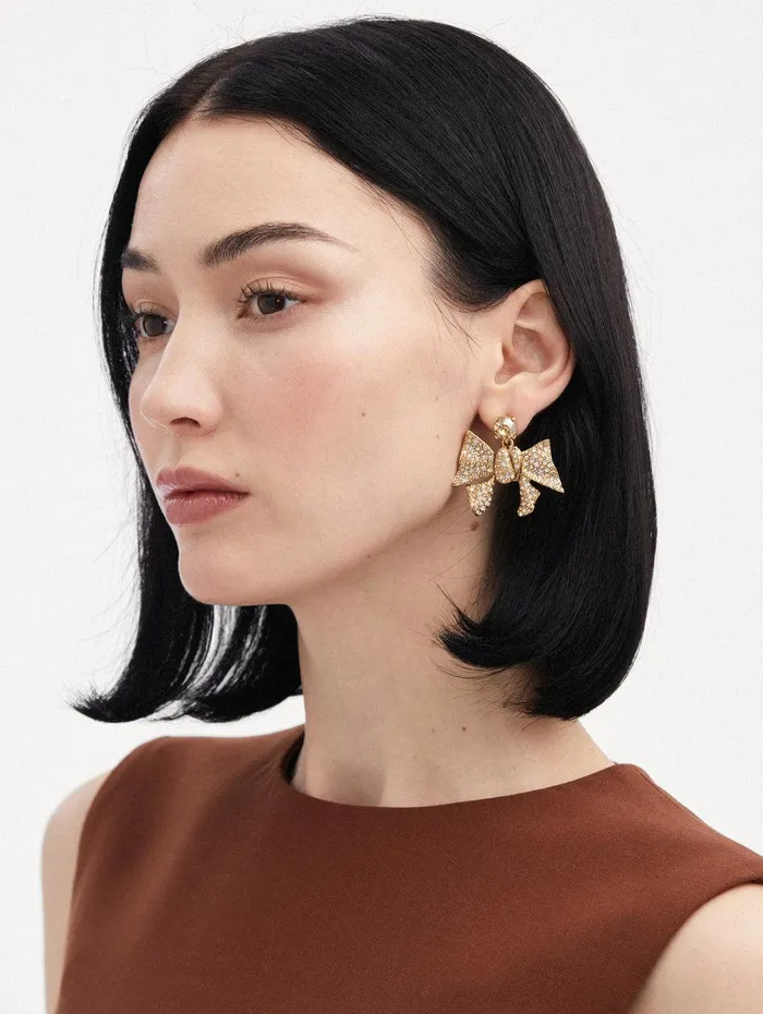 Crystal Pav Bow Earrings Crystal Women Oscar De La Renta Earrings Crystal Pav Bow Earrings Crystal Women Oscar De La Renta Earrings