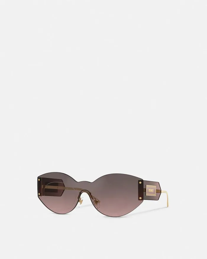 Damier Plaque Shield Sunglasses Brown Women Versace Sunglasses