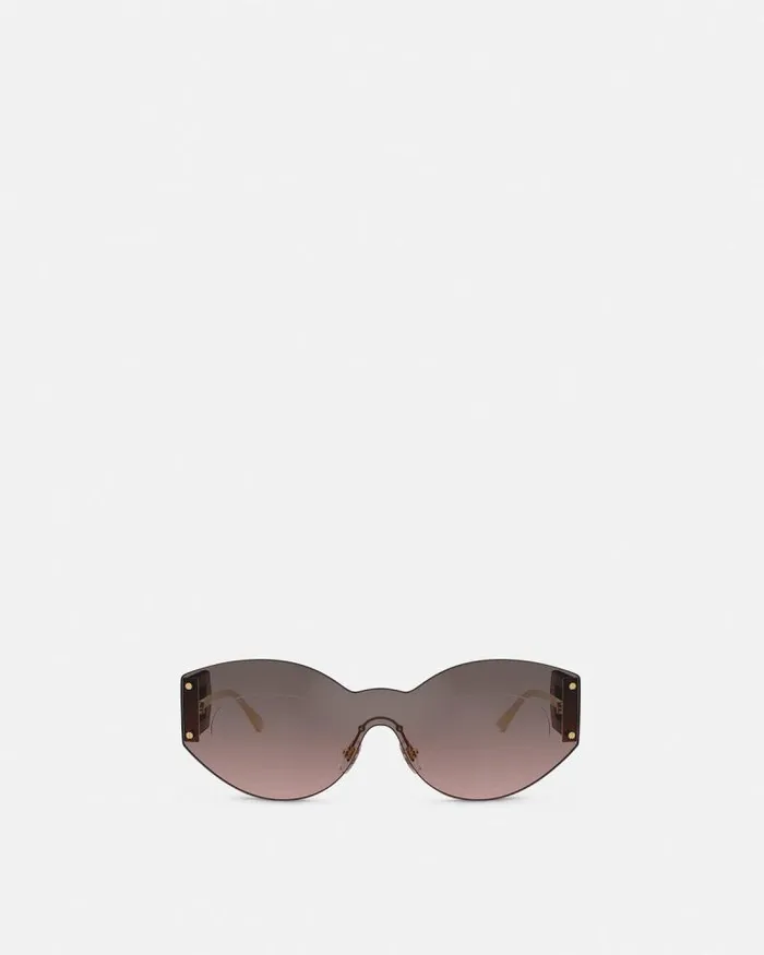 Damier Plaque Shield Sunglasses Brown Women Versace Sunglasses