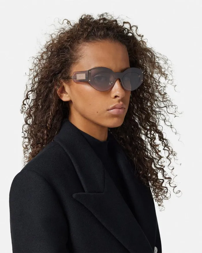 Damier Plaque Shield Sunglasses Brown Women Versace Sunglasses