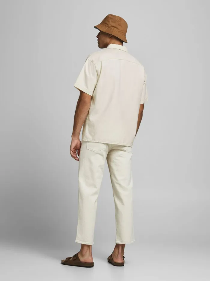 Denim Shirts JACK and JONES Mens BOXY SHORT SLEEVED DENIM SHIRT Beige Ecru Online