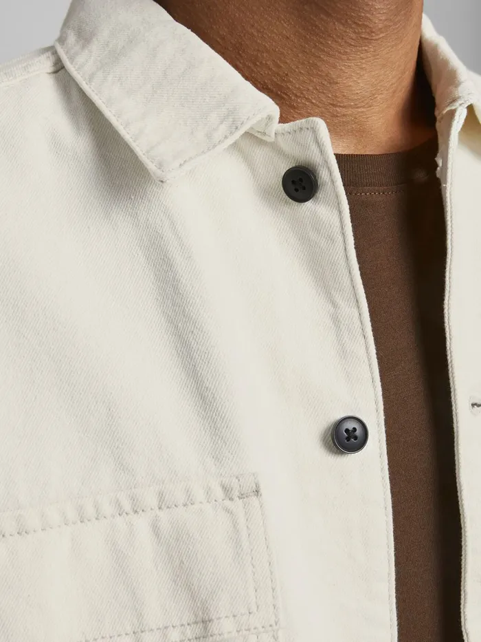 Denim Shirts JACK and JONES Mens BOXY SHORT SLEEVED DENIM SHIRT Beige Ecru Online