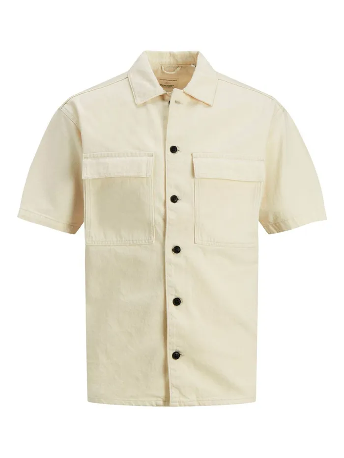Denim Shirts JACK and JONES Mens BOXY SHORT SLEEVED DENIM SHIRT Beige Ecru Online