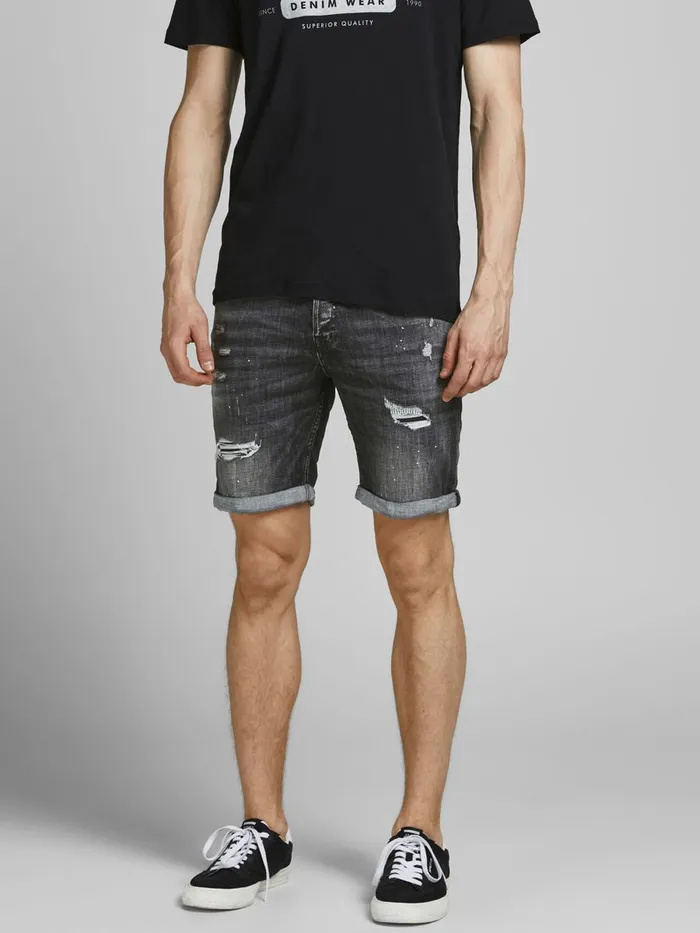 Denim Shorts JACK and JONES Mens RICK FOX DENIM SHORTS Grey Black Denim Popular Denim Shorts JACK and JONES Mens RICK FOX DENIM SHORTS Grey Black Denim Popular