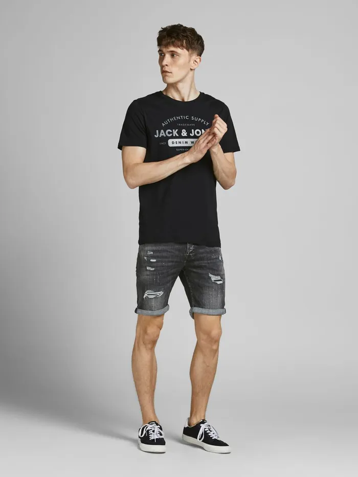 Denim Shorts JACK and JONES Mens RICK FOX DENIM SHORTS Grey Black Denim Popular