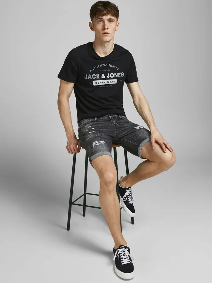Denim Shorts JACK and JONES Mens RICK FOX DENIM SHORTS Grey Black Denim Popular