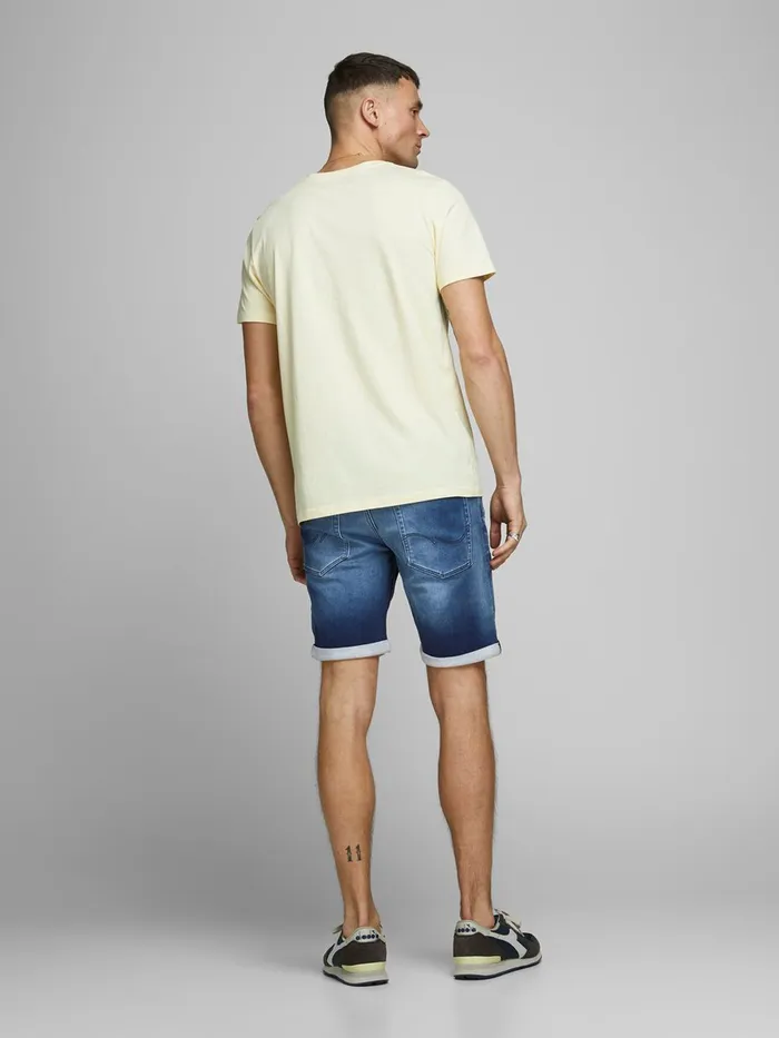 Denim Shorts JACK and JONES Mens RICK ICON GE 007 INDIGO KNIT DENIM SHORTS Blue Blue Denim Popular