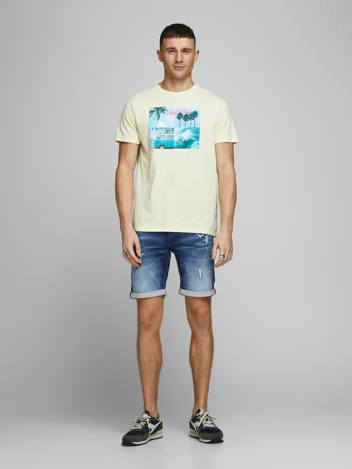 Denim Shorts JACK and JONES Mens RICK ICON GE 007 INDIGO KNIT DENIM SHORTS Blue Blue Denim Popular