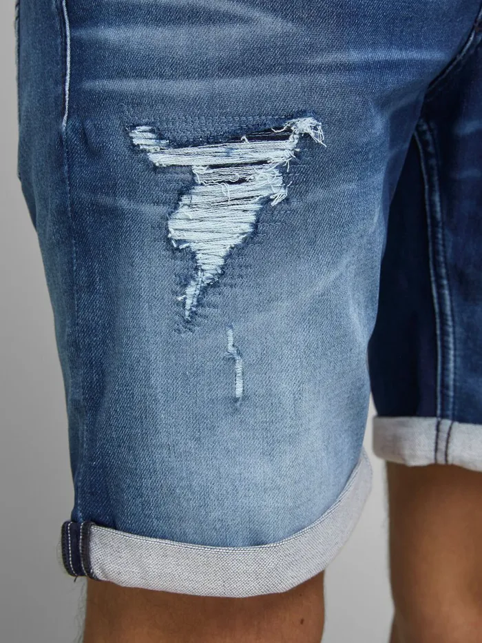 Denim Shorts JACK and JONES Mens RICK ICON GE 007 INDIGO KNIT DENIM SHORTS Blue Blue Denim Popular