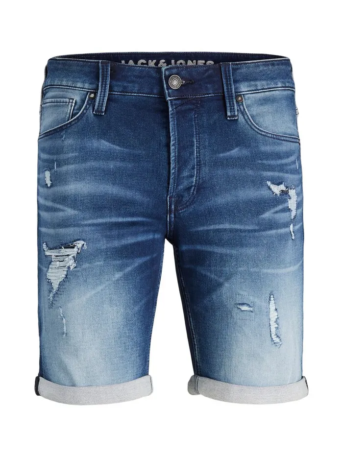 Denim Shorts JACK and JONES Mens RICK ICON GE 007 INDIGO KNIT DENIM SHORTS Blue Blue Denim Popular