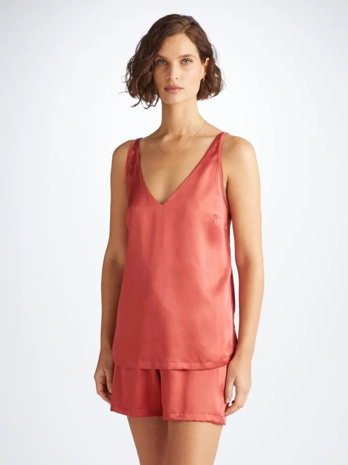 Derek Rose Cami Pajama Sets Women Short Cami Pajamas Bailey Silk Satin Rose Red