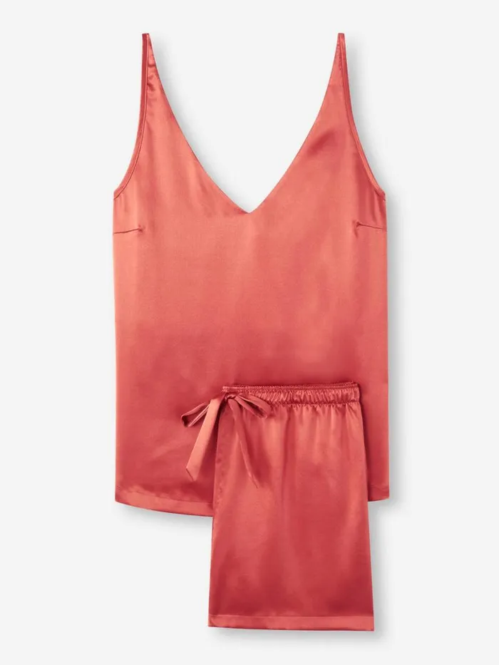 Derek Rose Cami Pajama Sets Women Short Cami Pajamas Bailey Silk Satin Rose Red