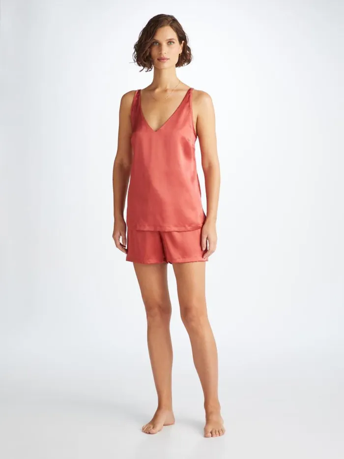 Derek Rose Cami Pajama Sets Women Short Cami Pajamas Bailey Silk Satin Rose Red