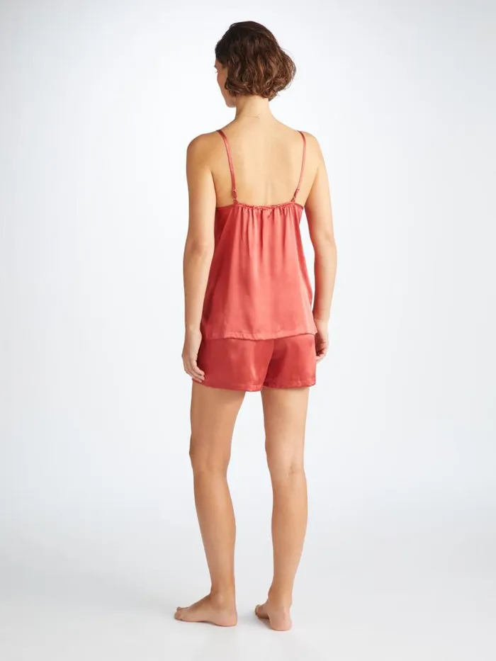 Derek Rose Cami Pajama Sets Women Short Cami Pajamas Bailey Silk Satin Rose Red