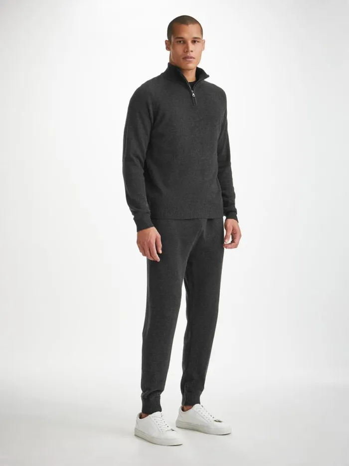 Derek Rose Cashmere Sweaters Men HalfZip Sweater Finley Cashmere Charcoal