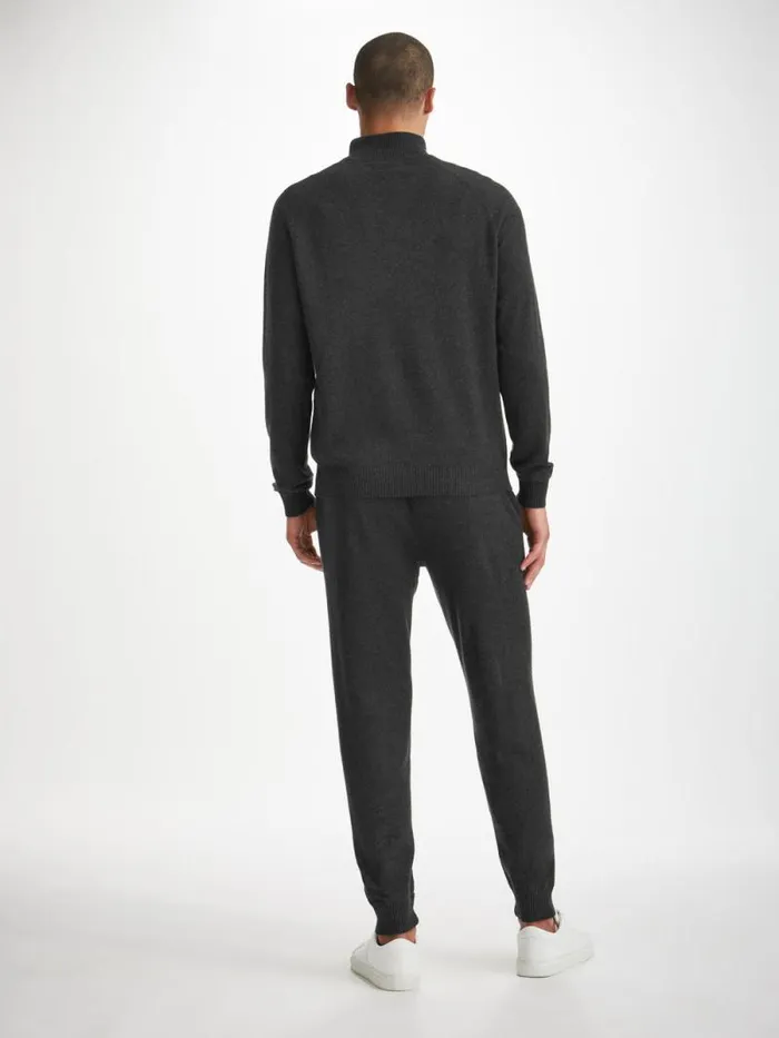 Derek Rose Cashmere Sweaters Men HalfZip Sweater Finley Cashmere Charcoal