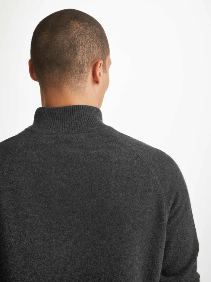 Derek Rose Cashmere Sweaters Men HalfZip Sweater Finley Cashmere Charcoal