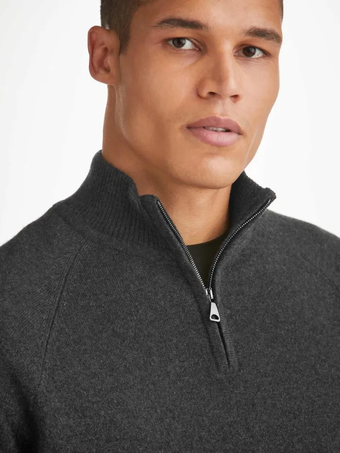 Derek Rose Cashmere Sweaters Men HalfZip Sweater Finley Cashmere Charcoal