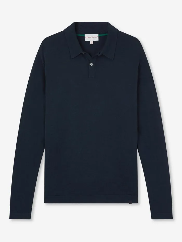 Derek Rose Casual Shirts Men Long Sleeve Polo Shirt Jacob Sea Island Cotton Navy