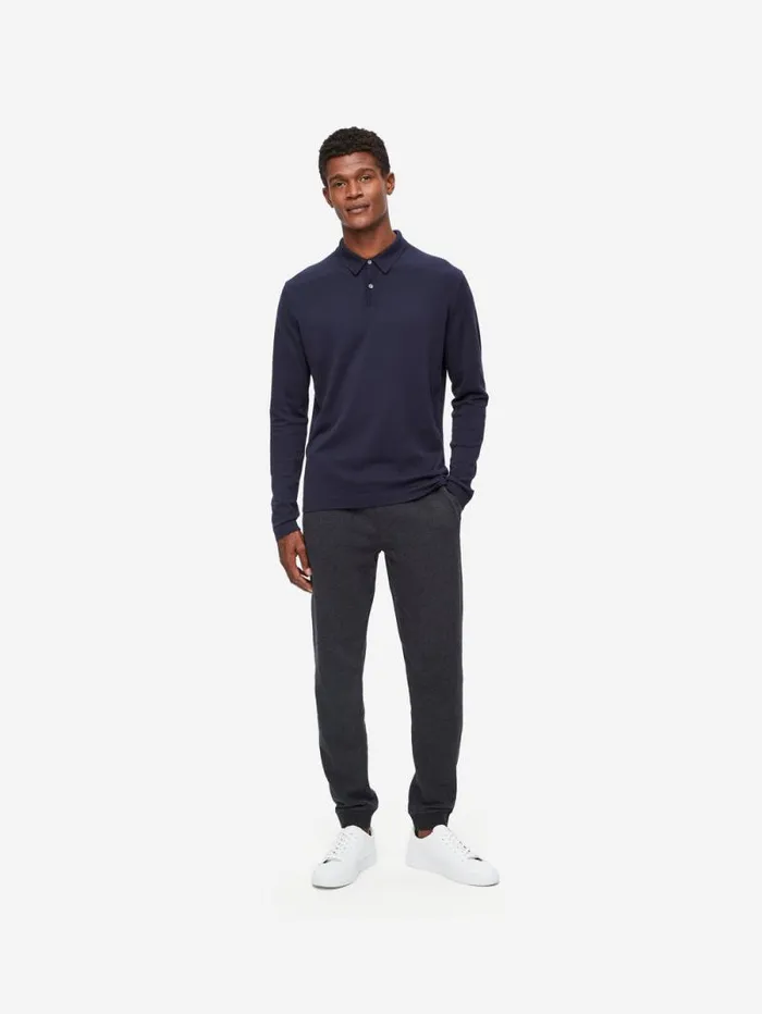 Derek Rose Casual Shirts Men Long Sleeve Polo Shirt Jacob Sea Island Cotton Navy