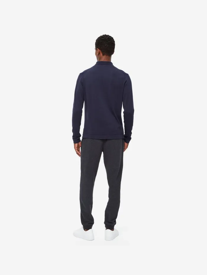 Derek Rose Casual Shirts Men Long Sleeve Polo Shirt Jacob Sea Island Cotton Navy