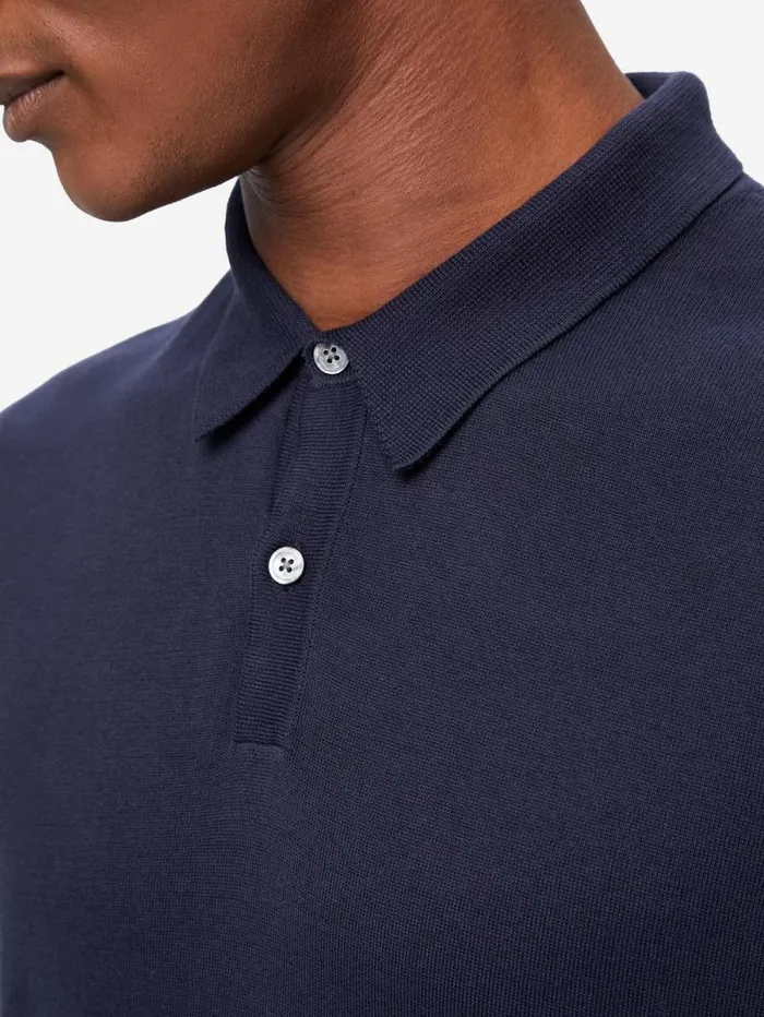 Derek Rose Casual Shirts Men Long Sleeve Polo Shirt Jacob Sea Island Cotton Navy