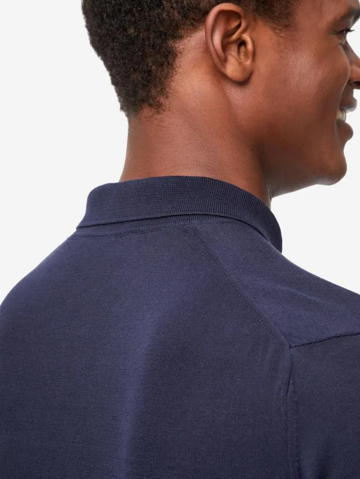 Derek Rose Casual Shirts Men Long Sleeve Polo Shirt Jacob Sea Island Cotton Navy