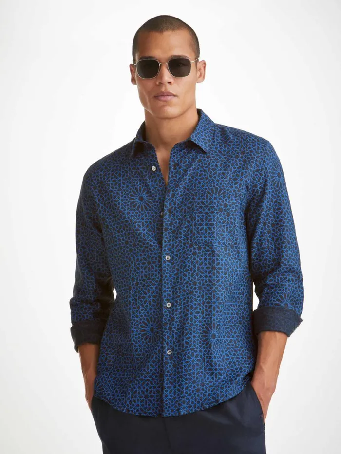 Derek Rose Casual Shirts Men Shirt Milan 23 Linen Navy
