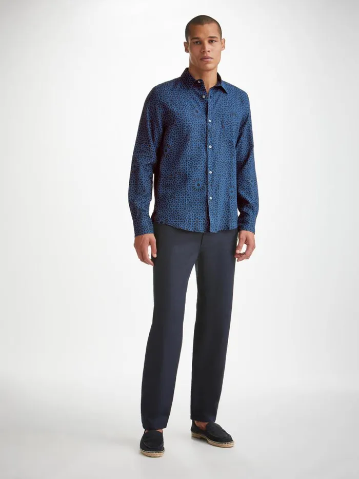 Derek Rose Casual Shirts Men Shirt Milan 23 Linen Navy